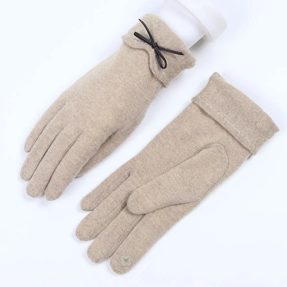

1 Pair Touch Screen Bow Cashmere Winter Fashion Outdoor Finger Keep Warm Khaki One Size Touchscreen Women Winter For Woman Warm
