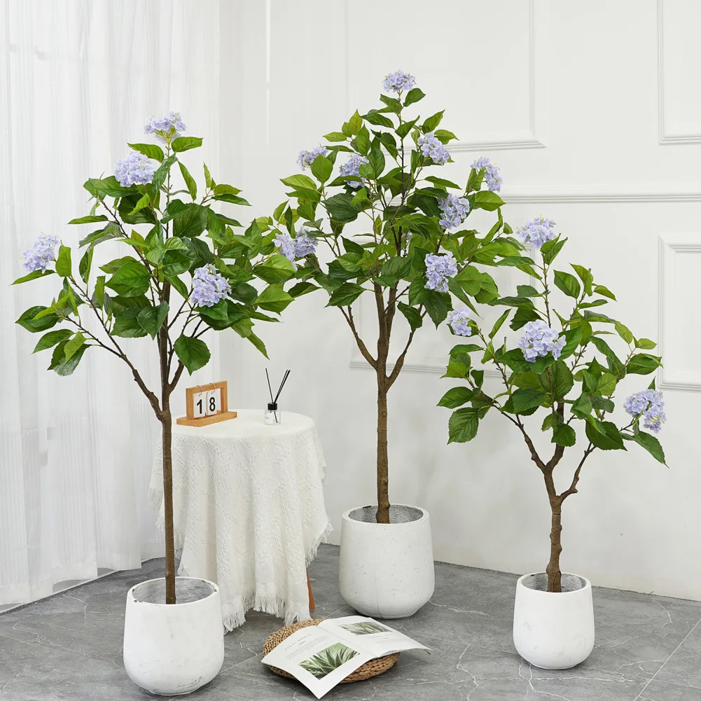 Artificial Hydrangea Flowers Tree 4ft/5ft Tall Fake Potted Decorative Hydrangea Tree For Modern Living Room Home Office