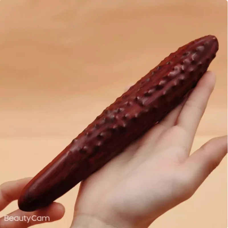 

Red sour branch wood carved cucumber handle piece solid wood primary color no lacquer play Massage stick point acupoint stick
