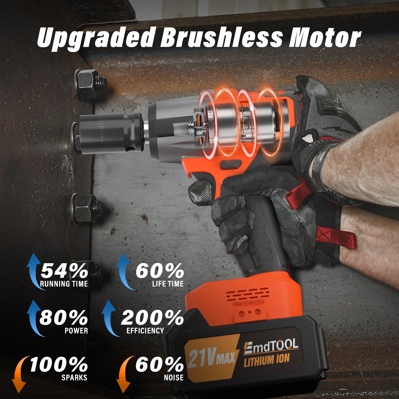 21V Cordless Impact Wrench, 1/2 inch Brushless Impact Gun, Max Torque 550Nm with 4 Socket Sets, 12 Drill Sets, 4.0Ah Battery