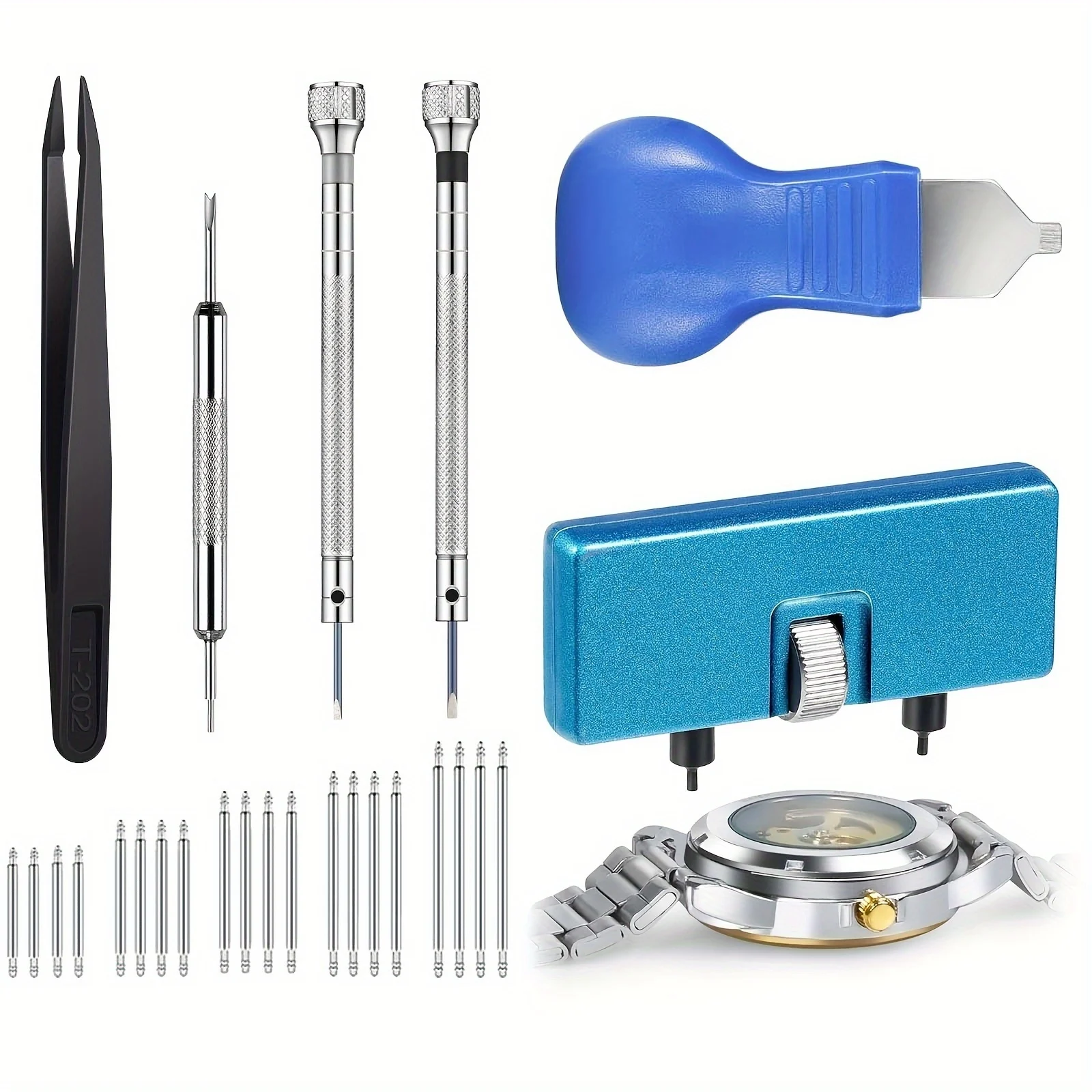 26pcs Watch Repair Kit, Watch Battery Replacement Tool Kit with Watch Back Remover,   Opening Pry, Spring Bar Tweezers