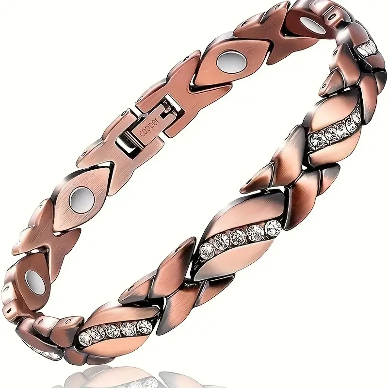 

Pure Copper Magnetic Crystal Bracelet for Women Adjustable Length with Shining Crystal Accents & Flexible Clasp