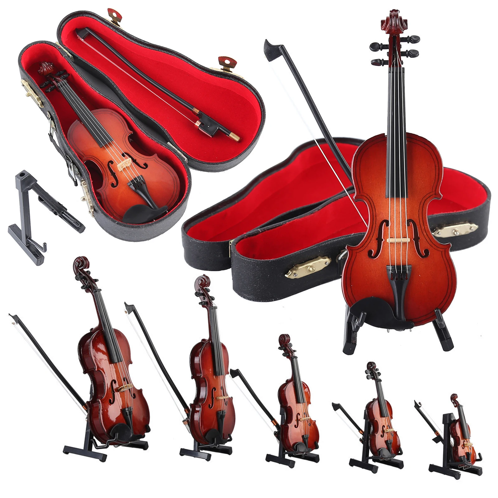 Playable Tiny Violin Figurine Multi-Purpose Handmade Violin Model Wooden Creative Keychain Charm Violin Dollhouse Accessory