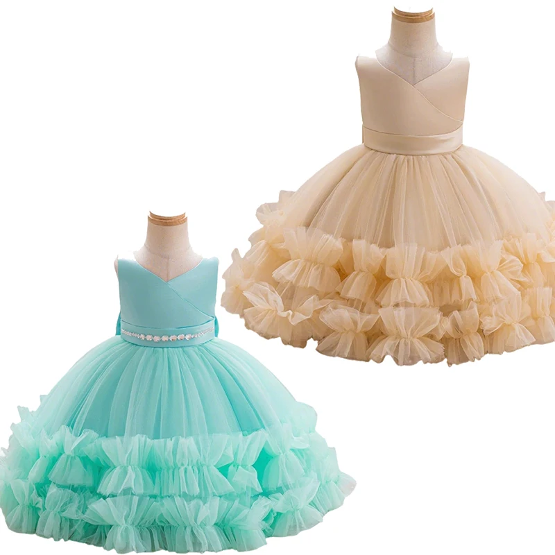 

Solid Color Mesh Princess Party Dress Elegant and Beautiful Princess Dress High Quality Performance Clothing Children Dress