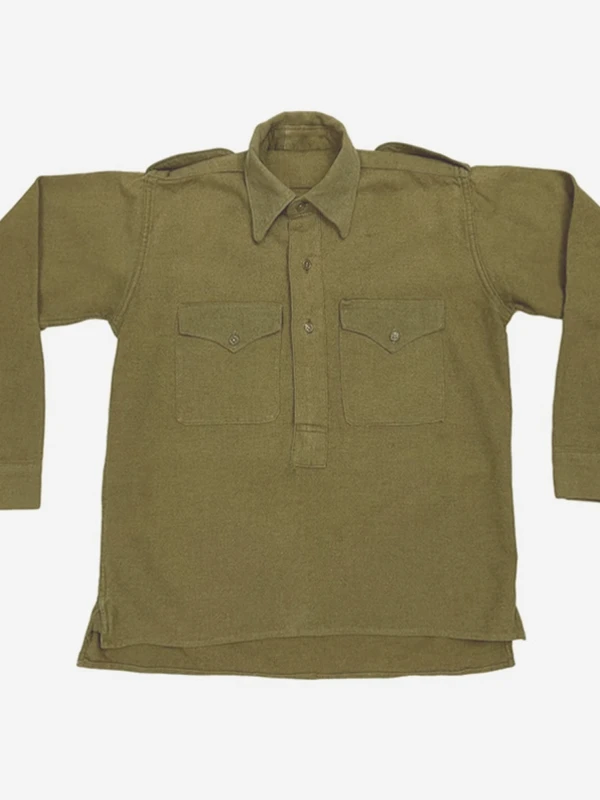 

Retro World War II Era Khaki Brown Pure Cotton irt Loose Fit Long Sve Square Collar Thiened Men's Clothing