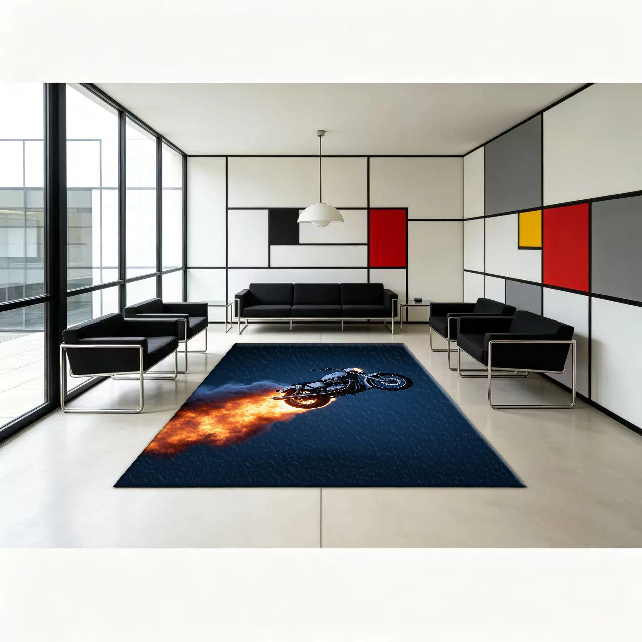 Vintage Motorcycle Flame Cool Carpet Creative Motorcycle Non-Slip Floor Mat Suitable for Home Rooms