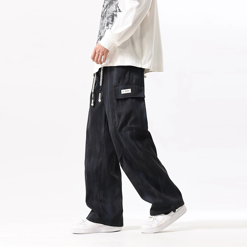 Nieuwe herfst grote zak cargobroek heren casual losse broek outdoor mode trend verven met gradiëntpatronen lange broek