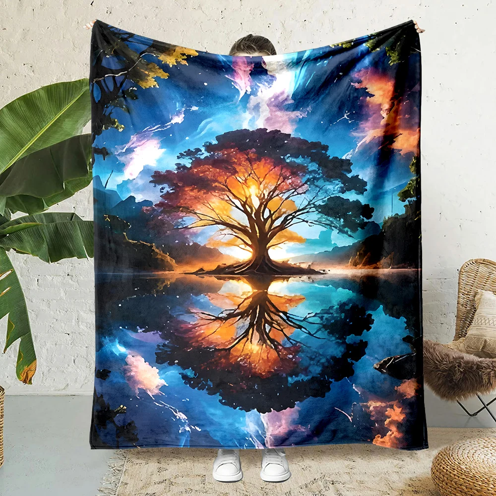 Manta cósmica con estampado de árbol vibrante