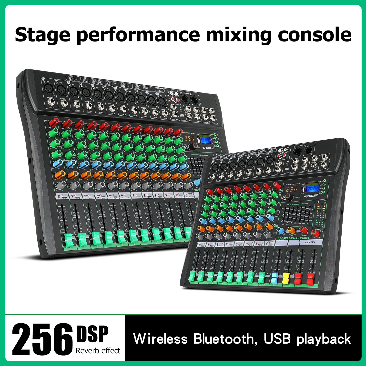 GAX-CT8 Professional 8-channel audio mixer stage performance conference portable with phantom power 48V USB Blueteeth