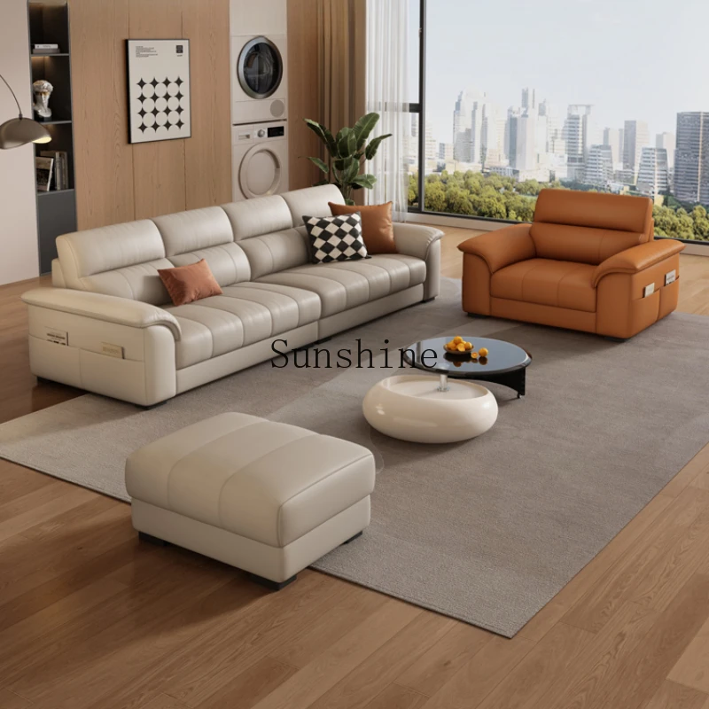 Sofa first layer cowhide small apartment living room Italian cream wind straight row piano health