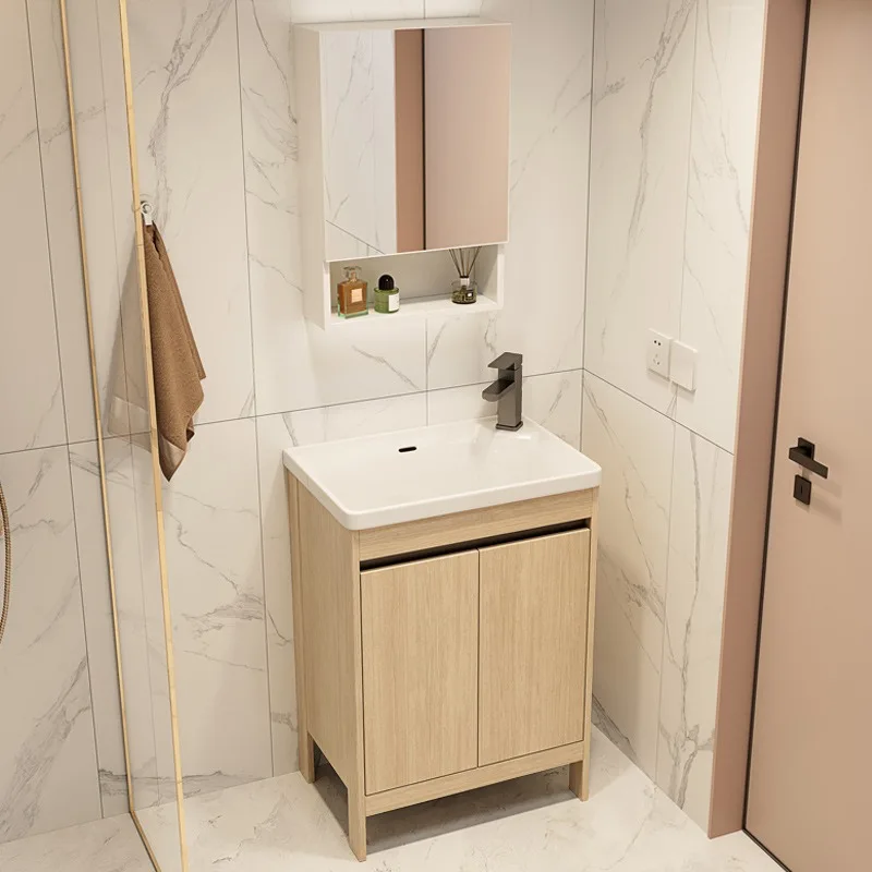 

Super narrow small apartment floor-to-ceiling log color wash basin cabinet combination space aluminum bathroom cabinet wash basi