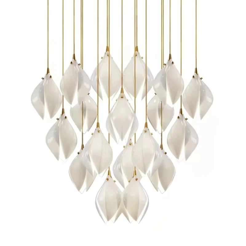 

Nordic minimalist designer ceramic magnolia chandelier restaurant hotel sales department bedroom headboard stairs petal lamp