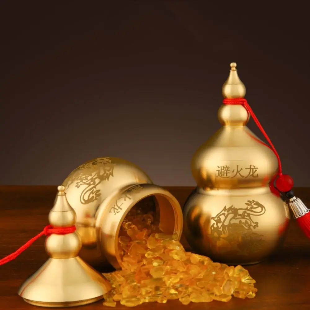 

Handicraft Fire-avoiding Dragon Gourd Chinese Style Brass Copper Gourd Top Open Cover Ancient Craft Gourd Ornament