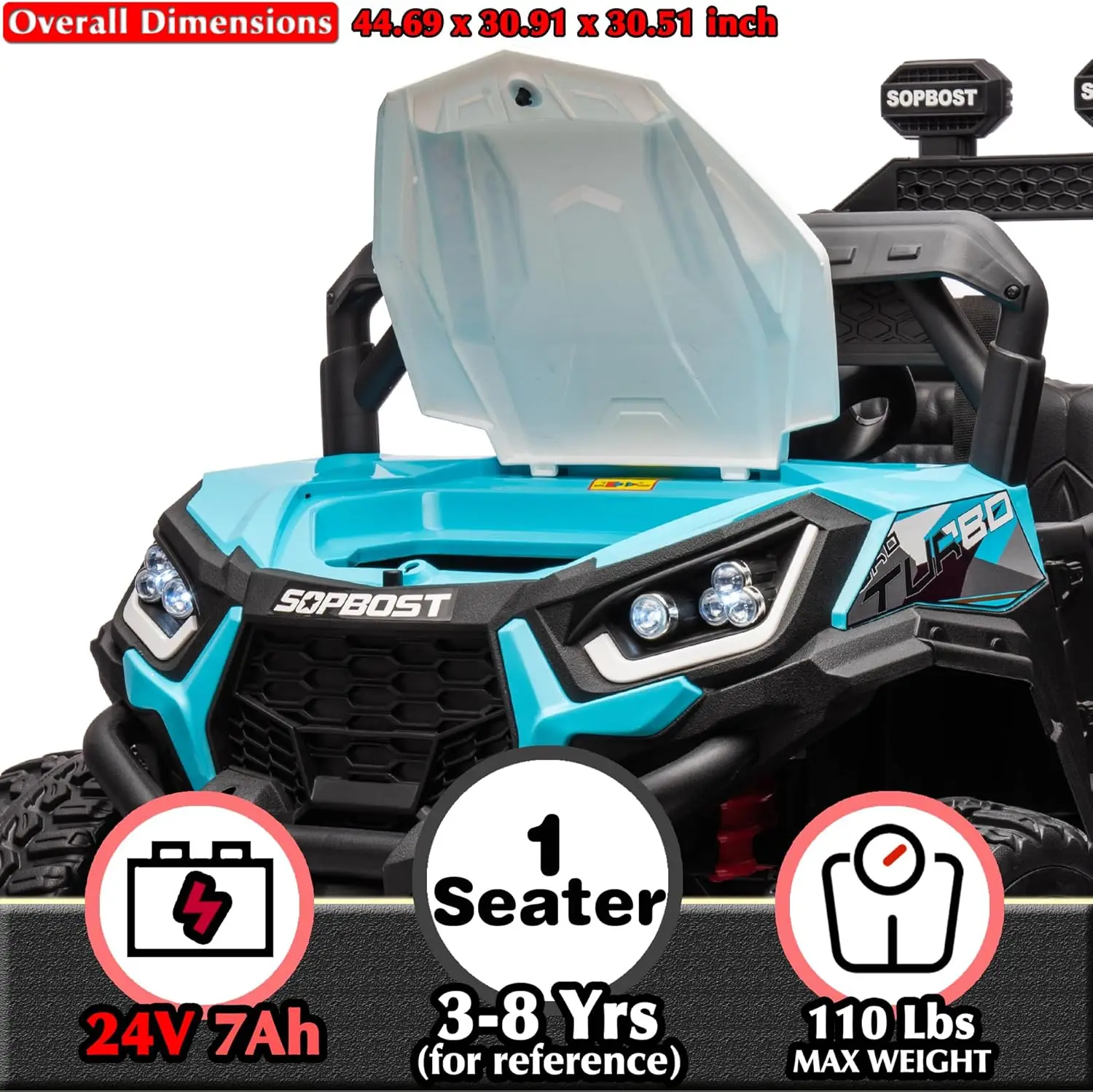 24V 7Ah Kids UTV Ride On Car with Remote Control 4WD Battery Powered Ride On Toys Off-Road Electric Car for Boys Girls, Music