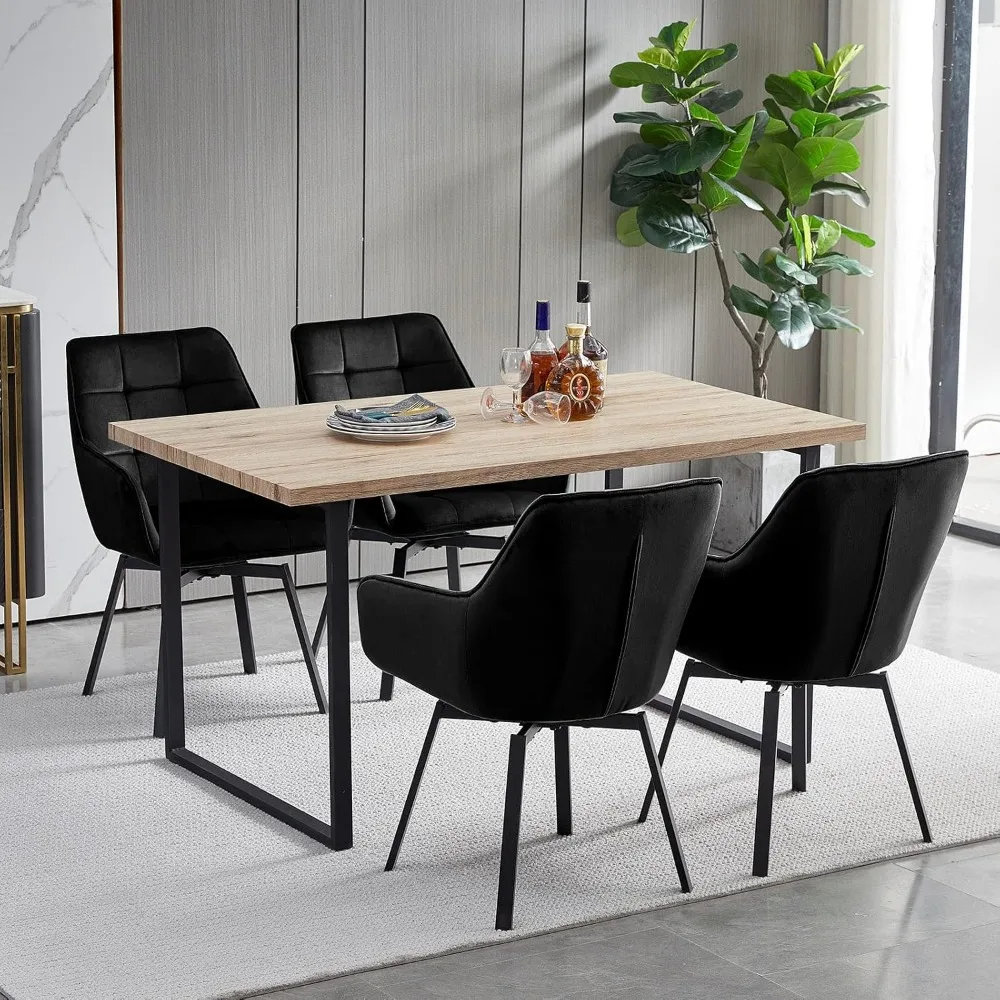 طقم كراسي طعام دوارة حديثة مكون من 4 قطع، كراسي منجدة مخملية بأرجل معدنية، كراسي قابلة للدوران لضيوف المطبخ R