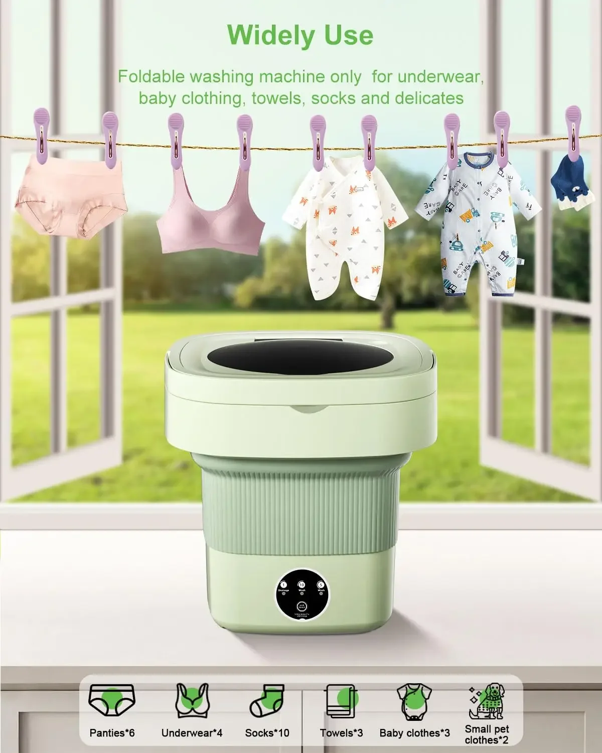 Portable Washing Machine, 9L Mini Laundry Washer with 3 Modes Cleaning  Underwear, Baby Clothes, Sock, Small Delicates. Folda