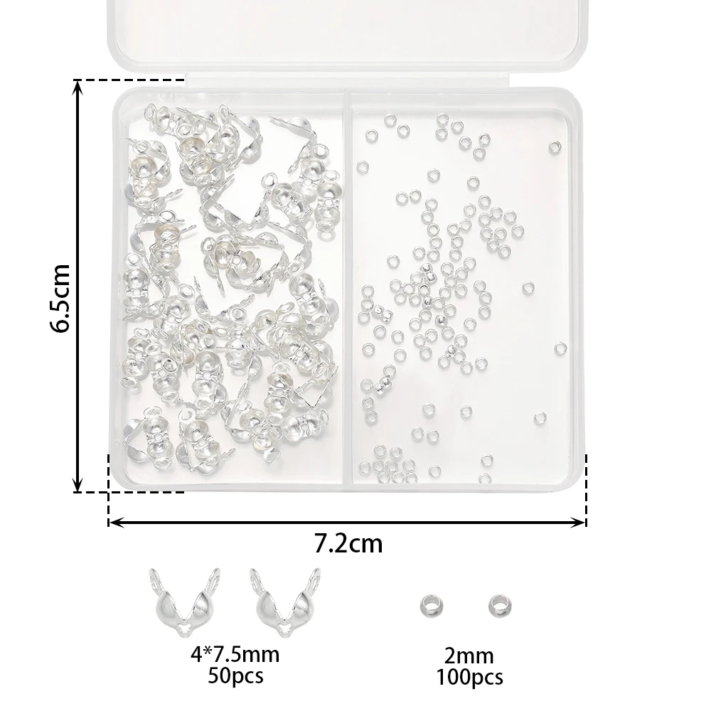 150pcs/Box 18K Gold Color Plated Ball Chain Connector Clasps Calottes End Crimps Beads for DIY Bracelet Necklace Jewelry Making