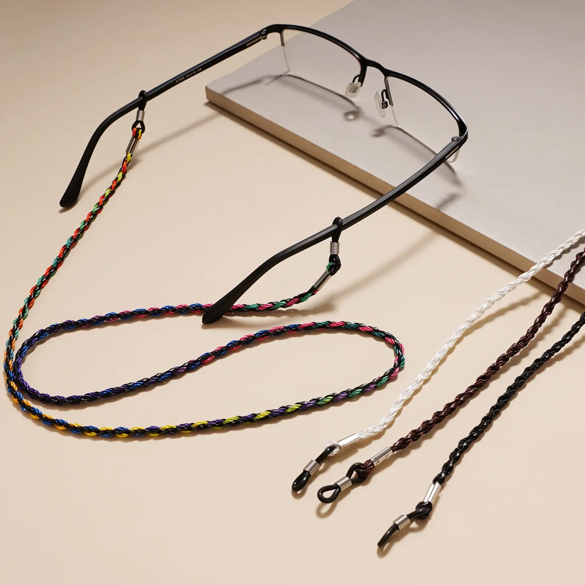 Retro Two-Color Sunglasses Chain Pu Leather Twist Rope Glasses Holder Lanyard Anti-Loss Eyeglasses Chain Strap Accessories Gifts