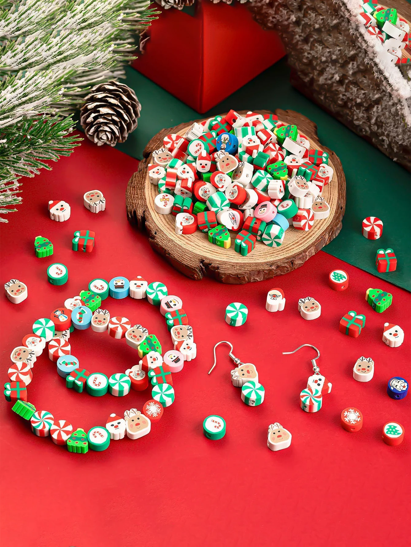 حبات طين بوليمر الكريسماس ، أساور ذاتية الصنع ، أقراط ، قلادات ، مجوهرات ، هدايا ، عشوائية ، من من من من الخيزران #1
