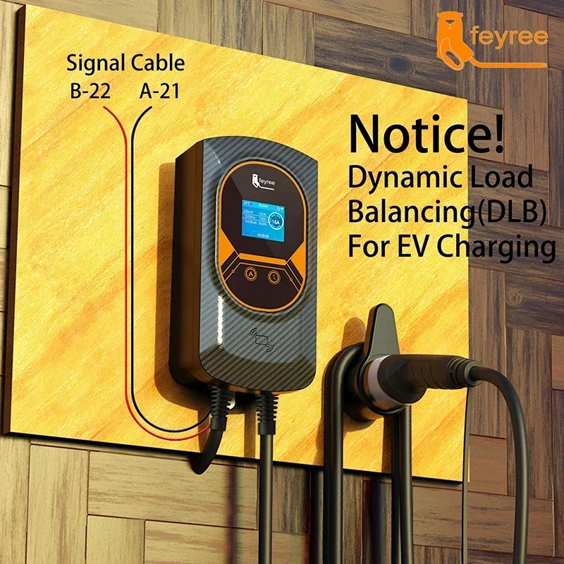 feyree EV Charger Type2 Cable 32A 7.6KW Dynamic Load Blancing EVSE Wallbox APP Function 11KW 22KW Charging Station Electric Car