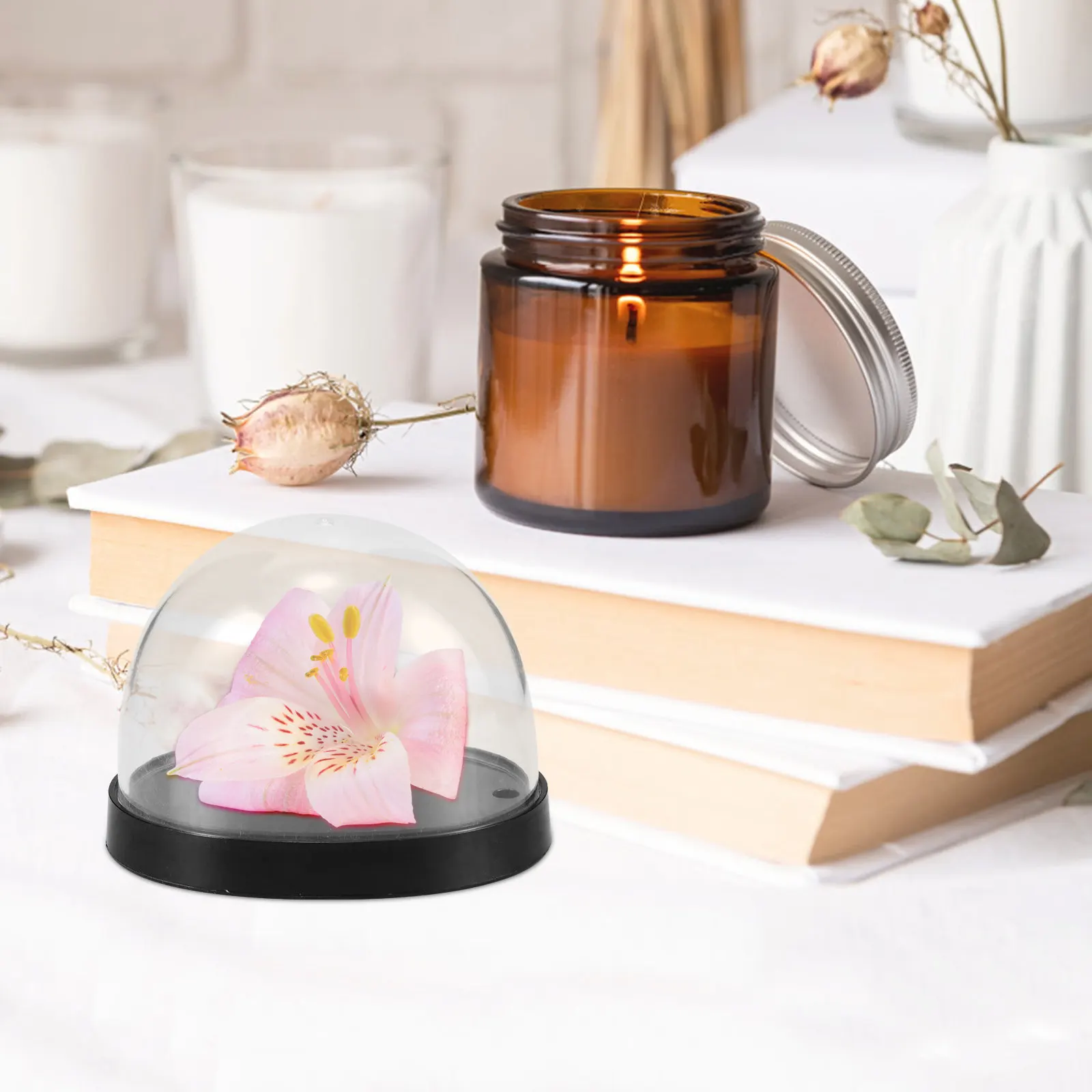 5Sets High-Transparency Plastic Cloche Dome for Flowers Decorative Display Dome with Base Clear Bell Jar Showcase for Vases view 6