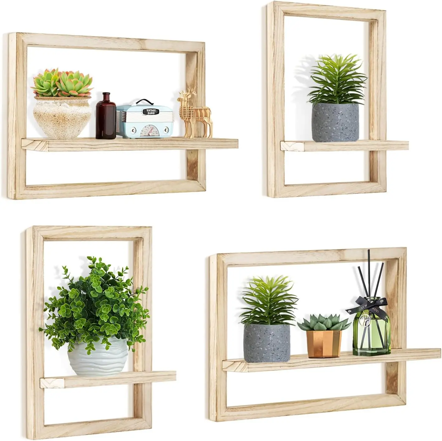 

Floating Shelves for Wall, Rustic Square Hanging Floating Shelves Set of 4 Wood, Wall Decor Mounted Bathroom, Living Ro