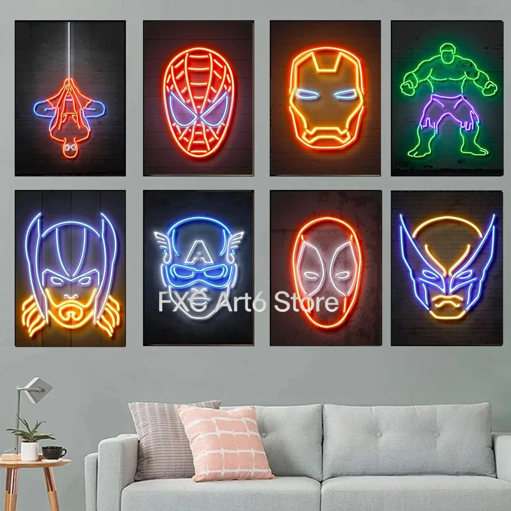1 Stück rahmenloses Marvel Movie Avengers Wandkunst-Poster, Spiderman, Iron Man, Hulk, Leinwandgemälde, Drucke, Schlafzimmer, Wohnzimmer, Dekoration, M