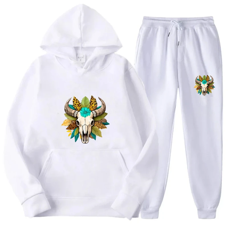 طقم هوديي سويت شيرت وسروال كاجوال مطبوع عليه سلامي أبيض للرجال والنساء، طقم ملابس منزلية مريحة