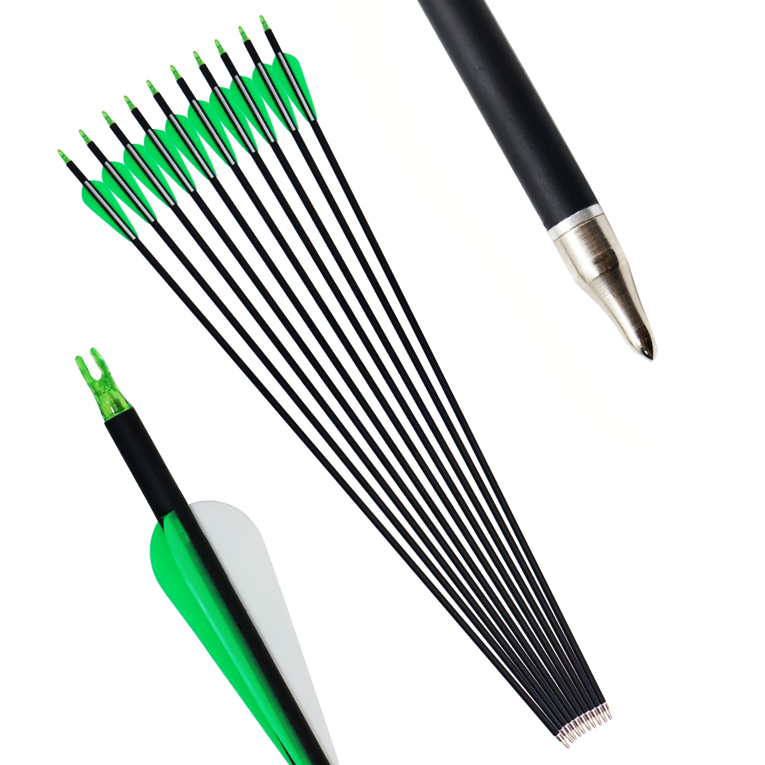 Flechas de Carbono para Tiro con Arco de 31.5 Pulgadas, Flechas de Caza, Flechas para Práctica de Tiro al Blanco, Spine 600 para Arco Recurvo y Tradicional, 12 Piezas