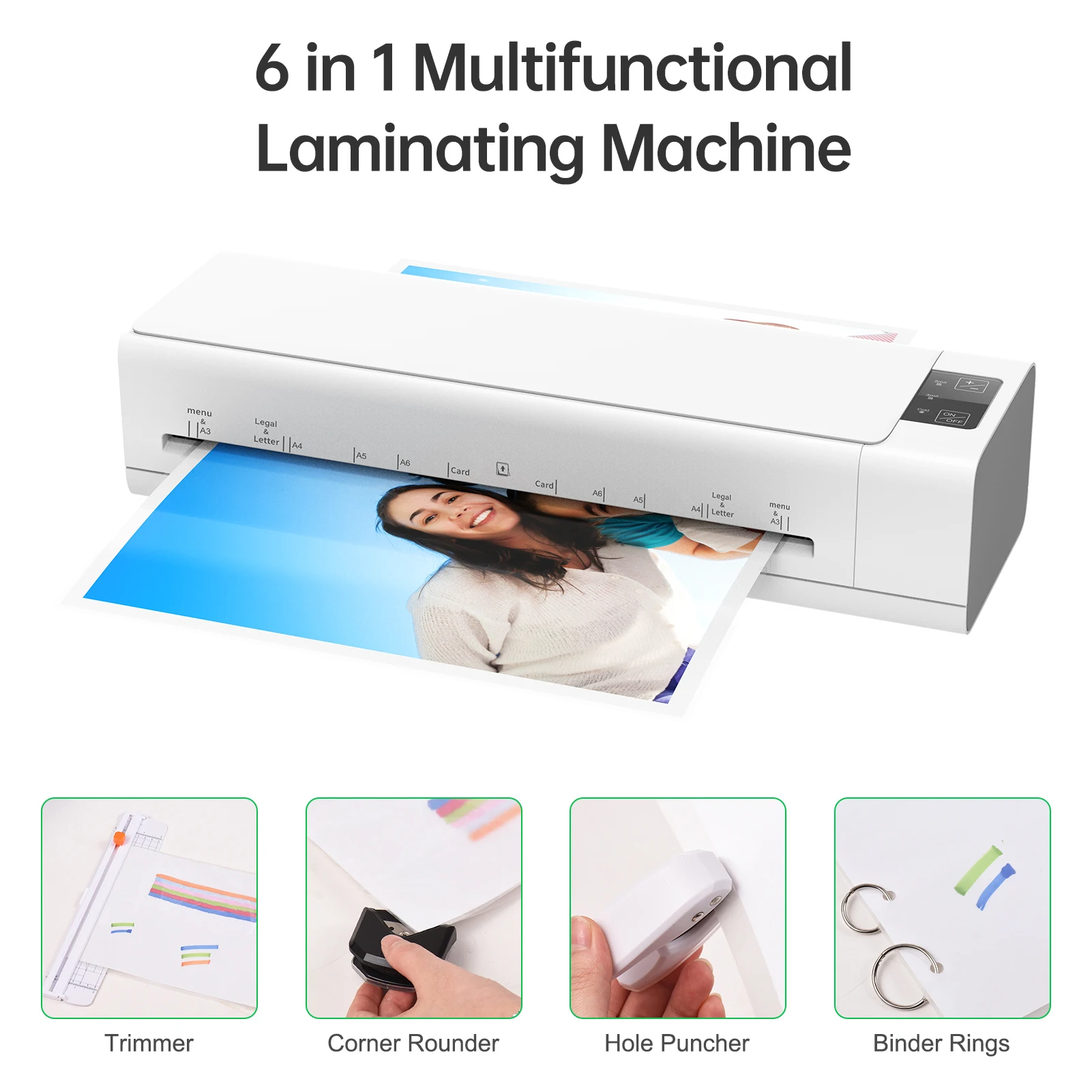

A3 Desktop Laminator Machine Set Hot and Cold Lamination 12.5 inches Max Width with Paper Cutter Trimmer Rounder Hole Puncher