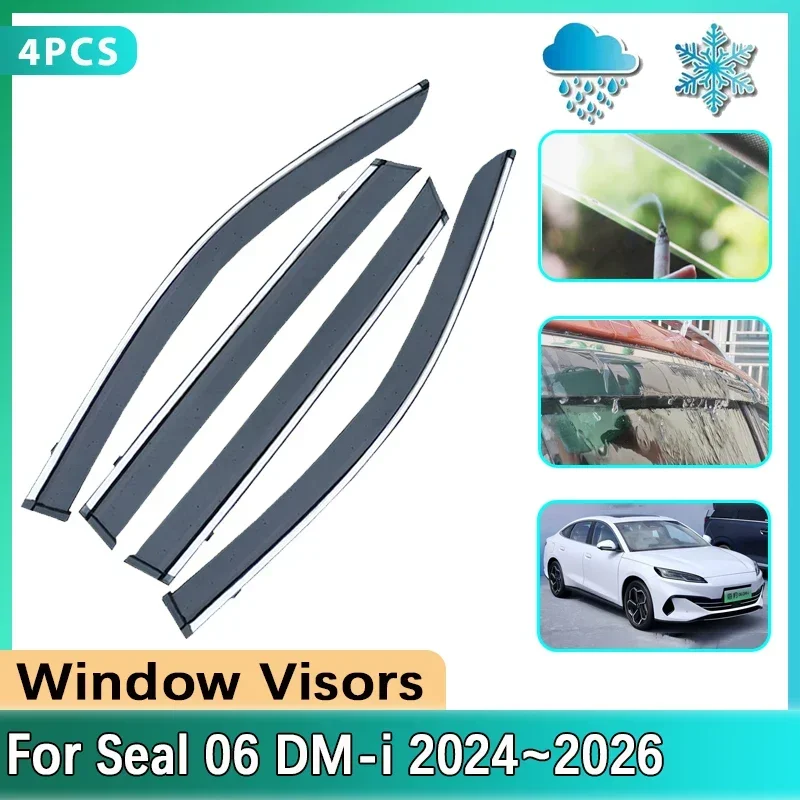 4X Windshield For BYD Seal 06 DM-i 2024 2025 2026 Deflector Side Window Visor Rain Sun Smoke Guards Eyebrow Cover Car Acessories