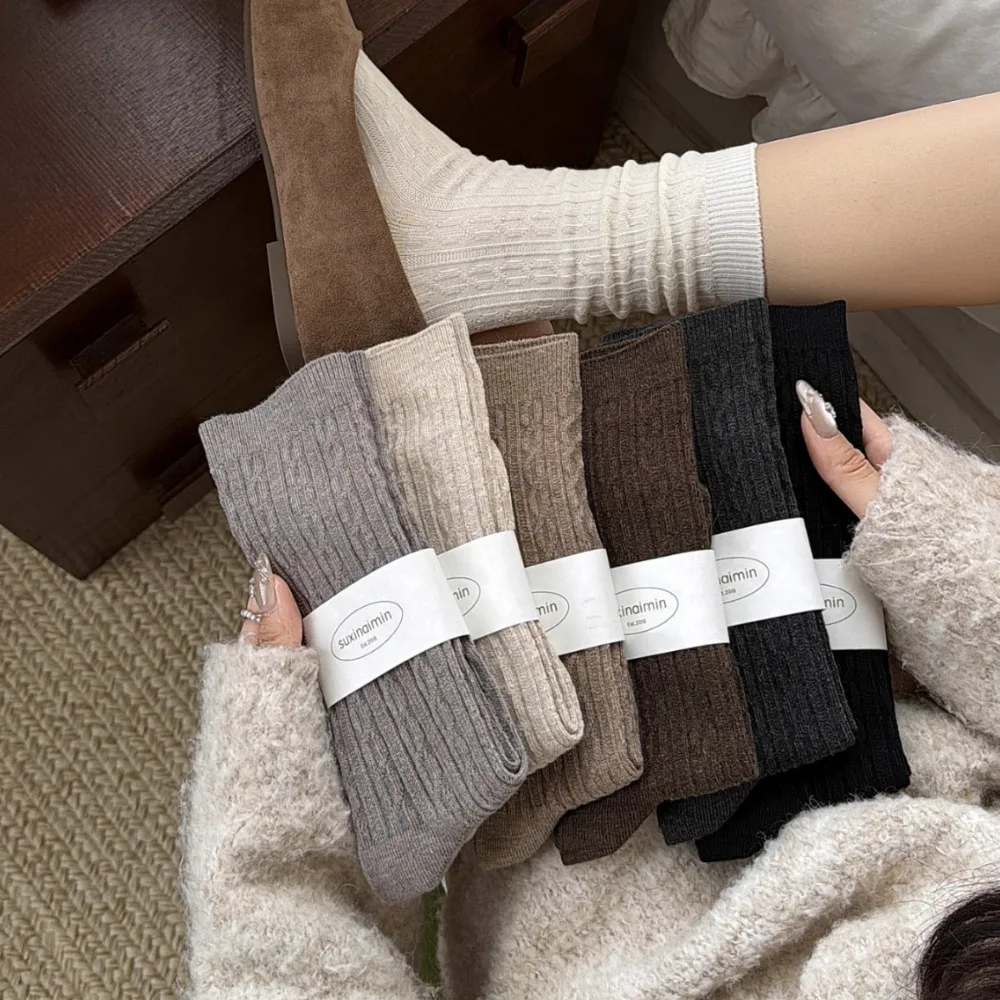 Linen Texture Cable Knit Crew Socks Japanese  Mid-Calf Slouch Socks Boho Stacked Knit Socks for Birkenstock Clogs Fall Winter