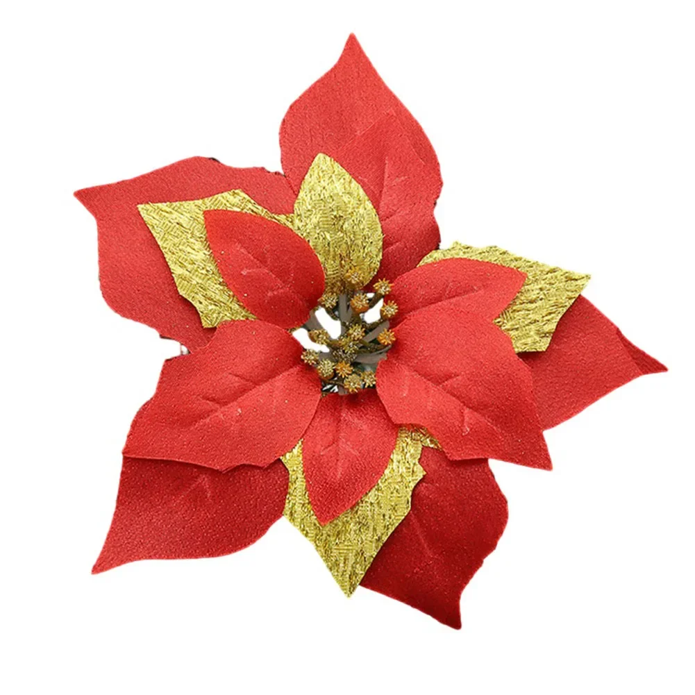 Flores colgantes de Poinsettia de Navidad con purpurina, adornos de árbol de Navidad, accesorios de decoración, 1 piezas, 22cm