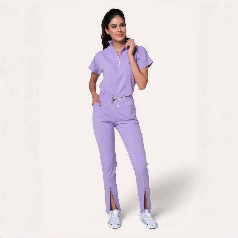 بدلة فرك صيفية جديدة غير رسمية بأكمام قصيرة للطبيب والممرضات بلون سادة للنساء