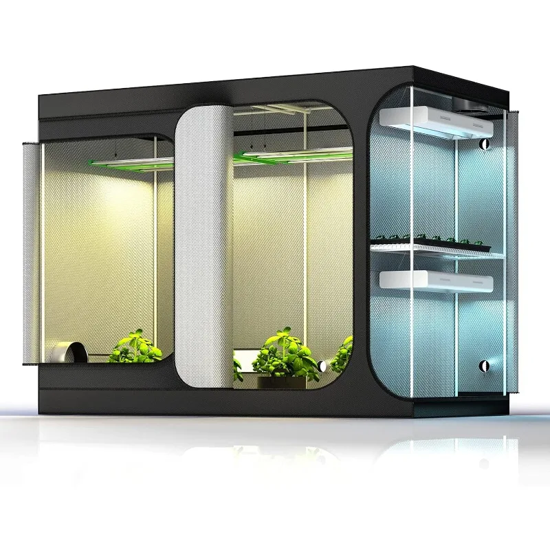 

2-in-1 108"X48"X80"Grow Tent Reflective 600D Canvas Mylar Grow Tents House Room with Floor Tray