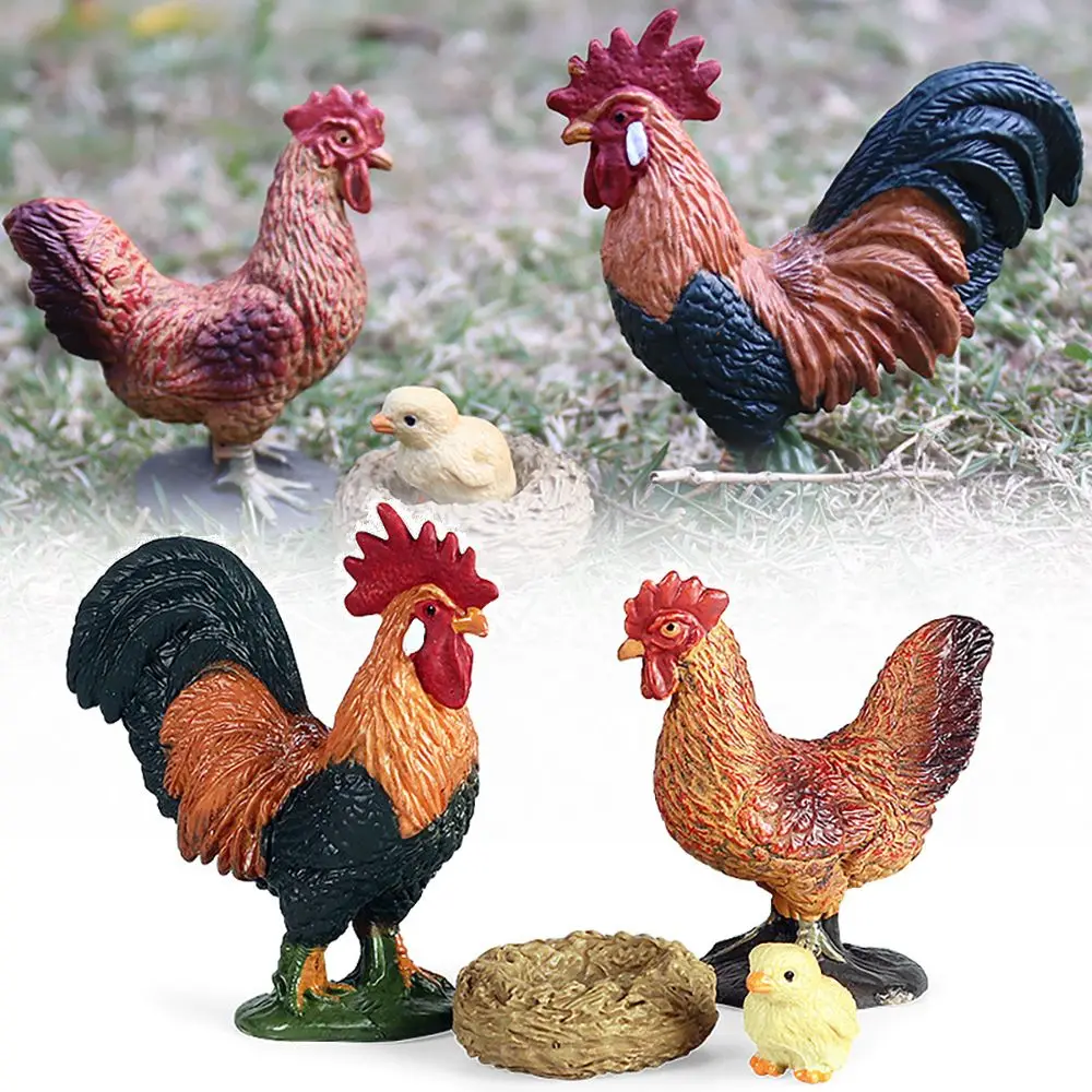 Realistic Early Learning Educational Toys Cock Hen Chick Farm Poultry Figurines Micro Landscape Chicken Family Models