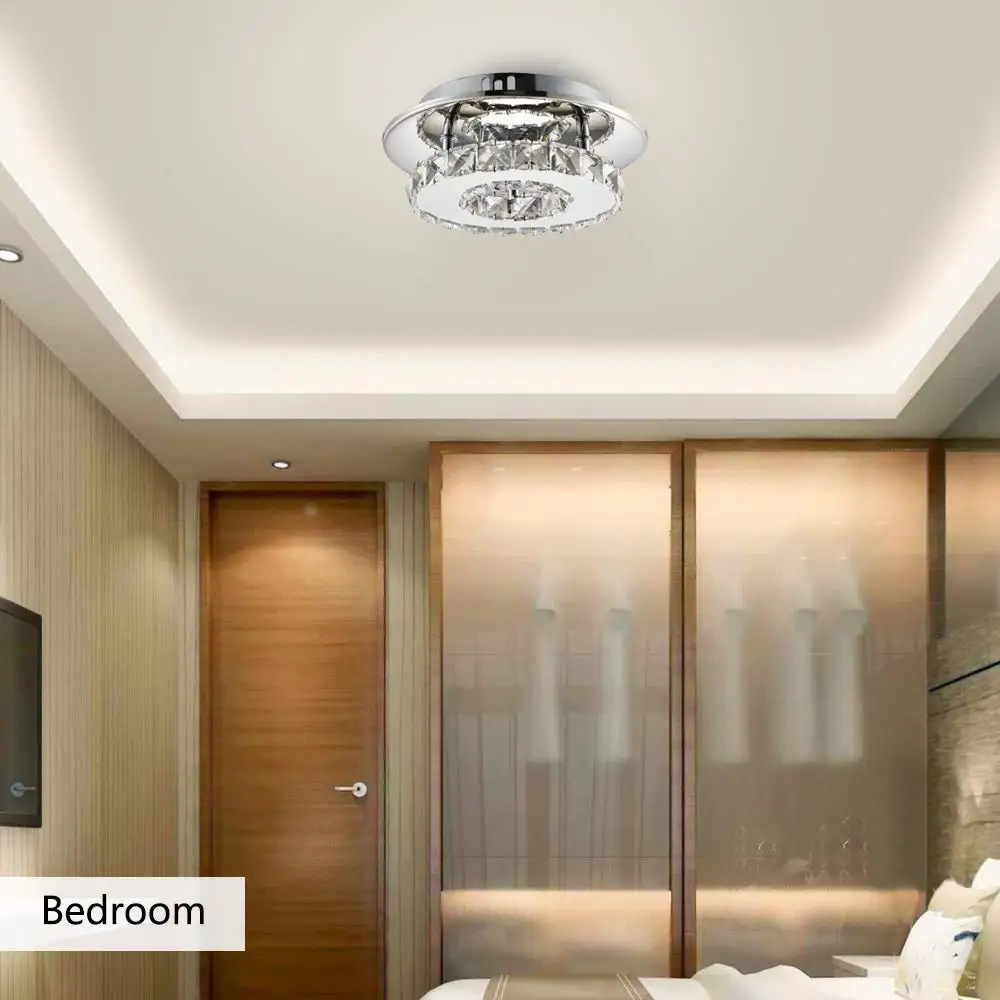 7.9-inch modern crystal chandelier, LED ceiling light, stainless steel glass embedded mini circular ceiling light for rooms,