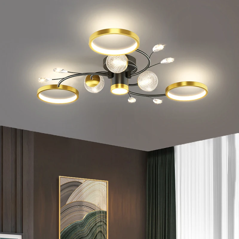 الحديثة LED ثريا تركب بالسقف غرفة المعيشة الطعام غرفة نوم الشمال الفاخرة الكريستال مصباح بريق Chambre ديكور المنزل حلية ذهبية ضوء
