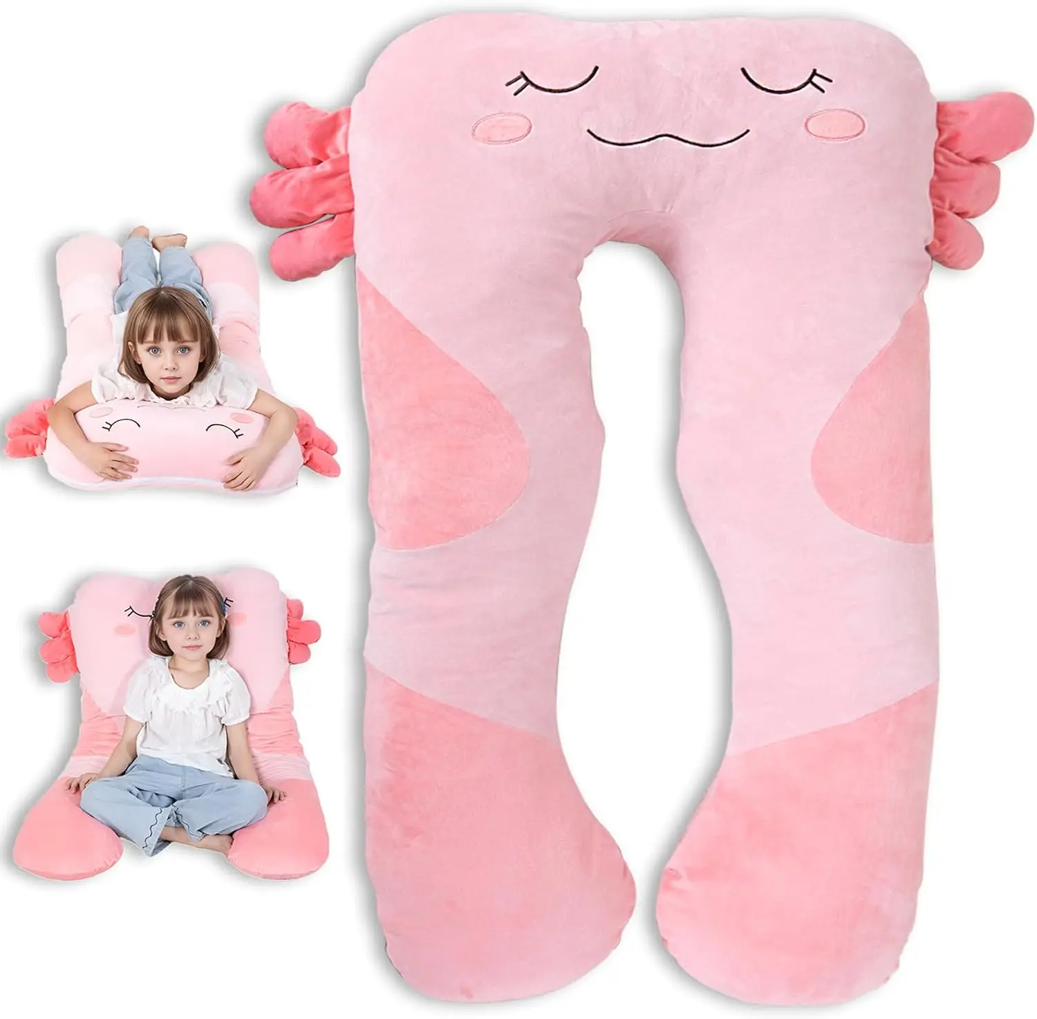 

CozyNest0 Store 47x23 inch U Shaped Long Plush Body Pillows for Kids, Stuffed Animal Axolotl Soft Large Pillow for Sleeping, Big Cute Plushies, Washable Cover, Gift for Boys and Girls