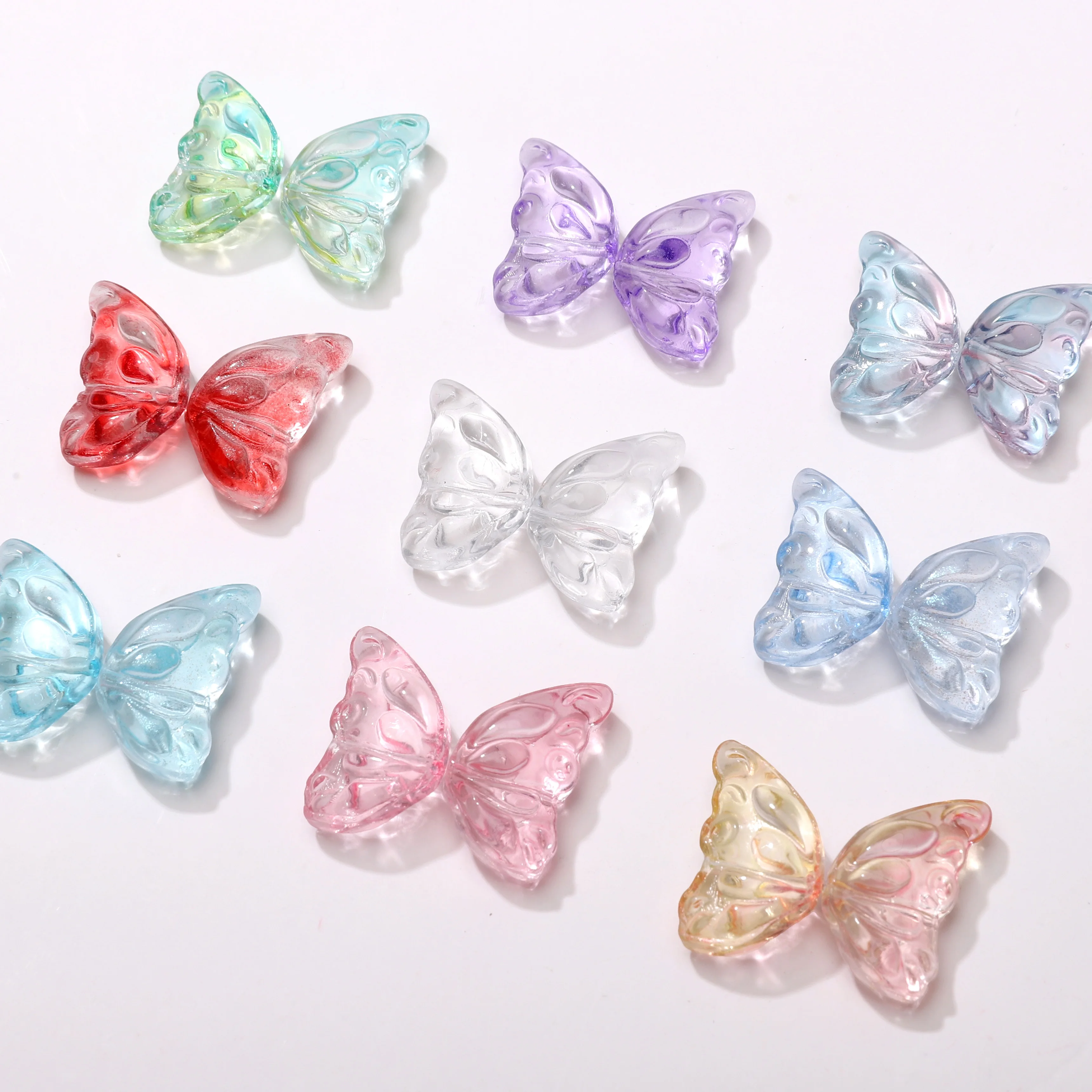 10Pcs Glass Single Wing Beads Colorful Gradient Dream Loose Spacer Beads For DIY Bracelets Jewelry Making Material Accessories