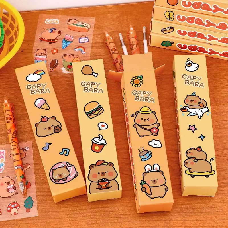 

3 коробки, милый мультяшный капибре, гелевая ручка, набор из 5 предметов, быстросохнущие чернила, милая нейтральная ручка, школьные письменные принадлежности, канцелярские принадлежности