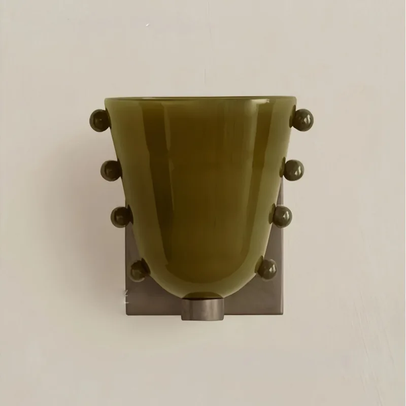 

Glass Green Wall Lamp Medieval Color Bedroom Bedside Corridor Lamp Commercial Hotel Homestay Retro Wall Hanging Lamp