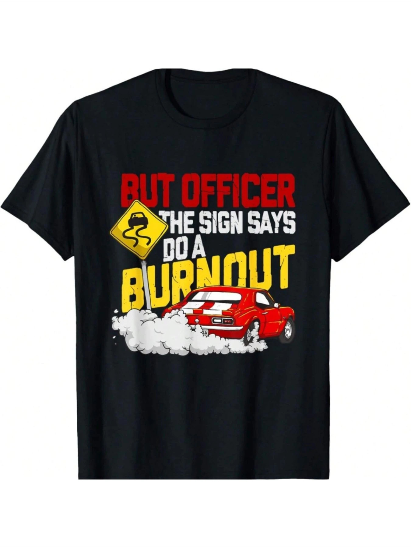 Interesting racing car burning trailer race muscle car enthusiast T-shirt 100% cotton round neck short sleeve printed T-shirt.