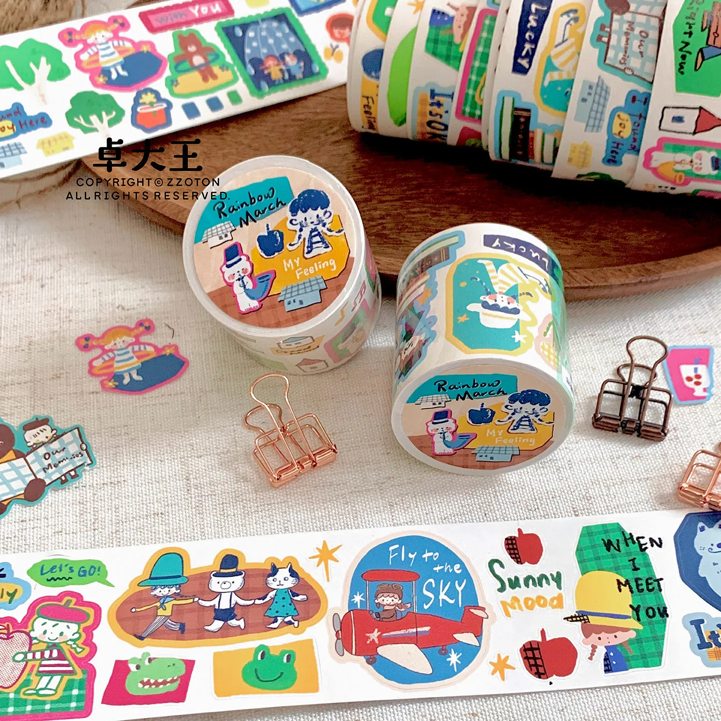 A Zhuo Colorful Parade Writable Paper Saturated Cute Tape for Journal Scrapbooking DIY Craft Kids Decorative Stickers
