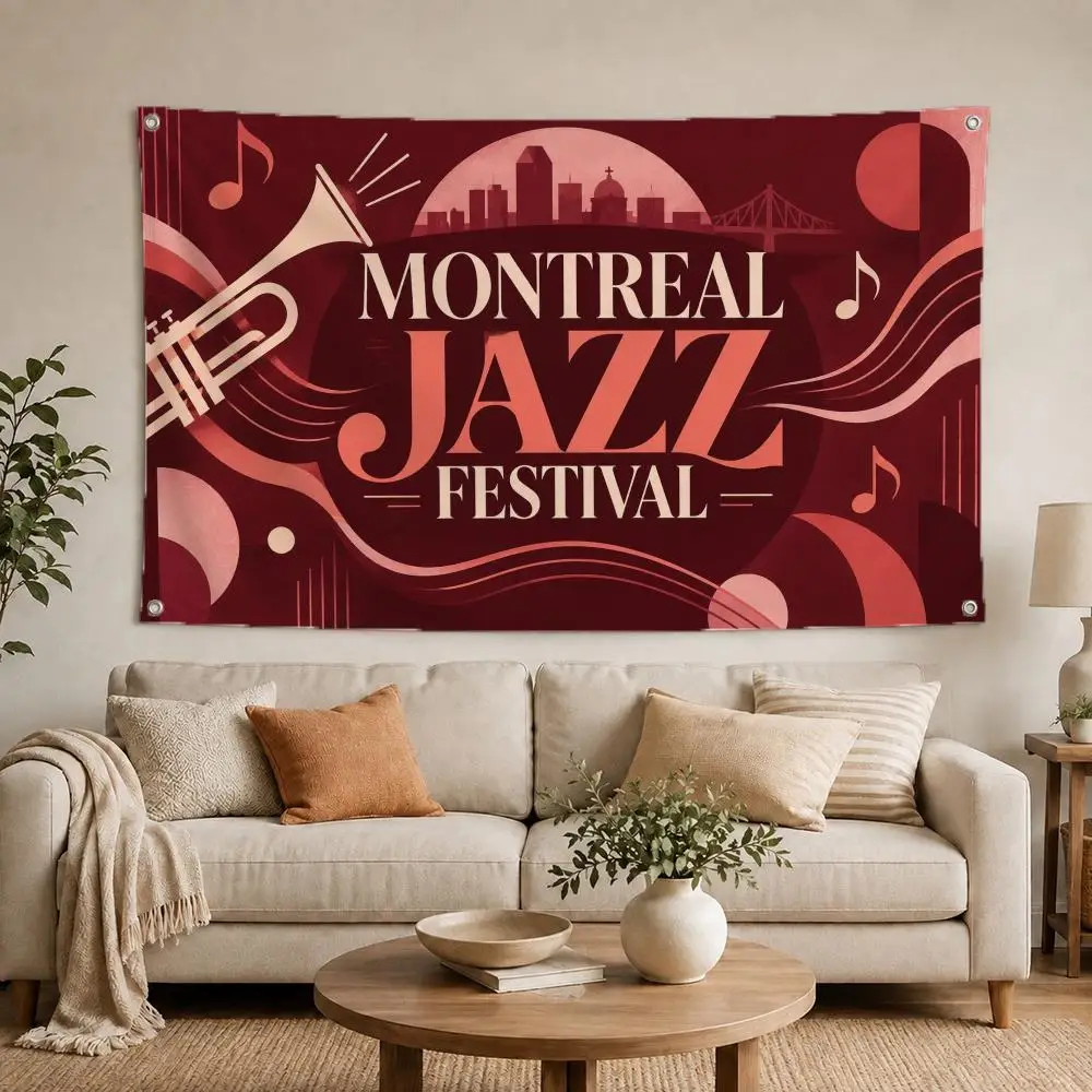 Montreal Jazz City Music Festival Flags Polyester Digital Printing Banner for Wall Art Out Door Decoration