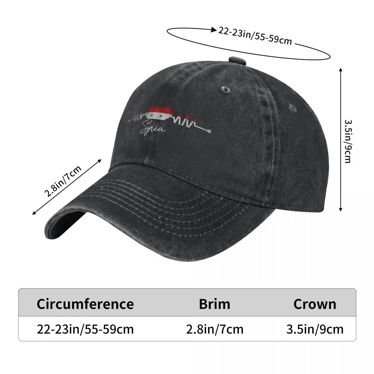 My Heart Beats For Syria Baseball Cap Unisex Men Sunshade Hip Hop Hats Summer Stylish Tennis Skate Baseball Caps