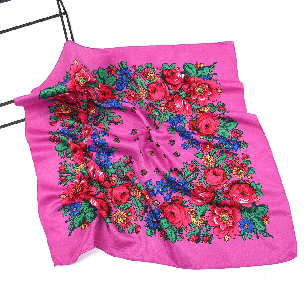 Pareo ukrayna slav rus eşarp başörtüsü etnik çiçek kadınlar saç Wrap başörtüsü 70cm kaju Retro müslüman Bandana fular