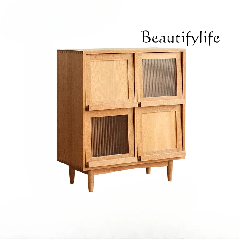 Nordic Solid Wood Bookcase Cherrywood Japanese Simple Magazine Cabinet Living Room Display Dining Side Locker