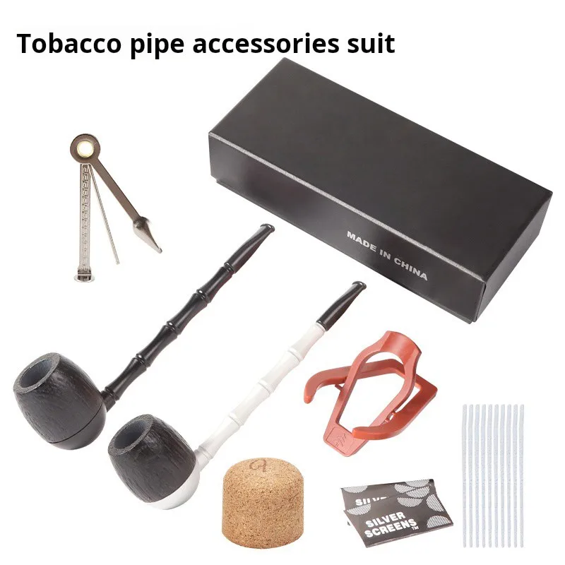 Erliao Smoking Pipe Set High Grade Ebony Wood Pipes with Accessories Portable Herb Tobacco Pipe Smoke Mouthpiece Gifts For Men