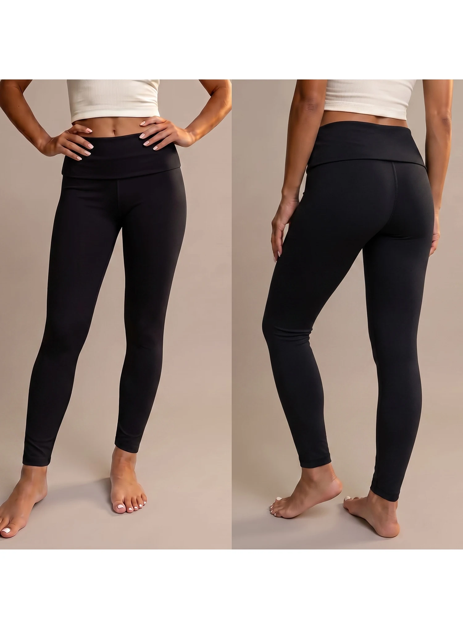Women s Fold Over Leggings Solid Color  Fit Stretch Casual Trousers